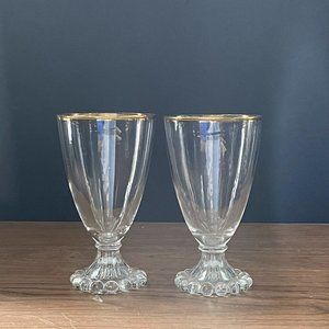 Vintage Hobnail Glassware - Clear With Gold Edge Set 2